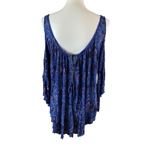 Free People Blue Purple Paisley Tunic Boho Oversized Flowy Top M Festival Vibes - Picture 3 of 5
